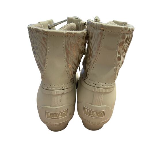 Sperry Saltwater Metallic Jacquard Ankle Duck Boots Waterproof Cream Size 6M - Picture 7 of 10